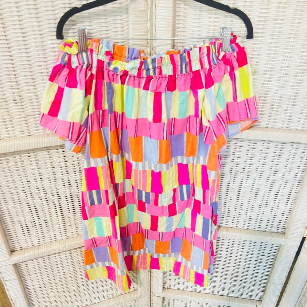 Hatley Patchwork Off-Shoulder Dress with Pockets 100% cotton Size Small